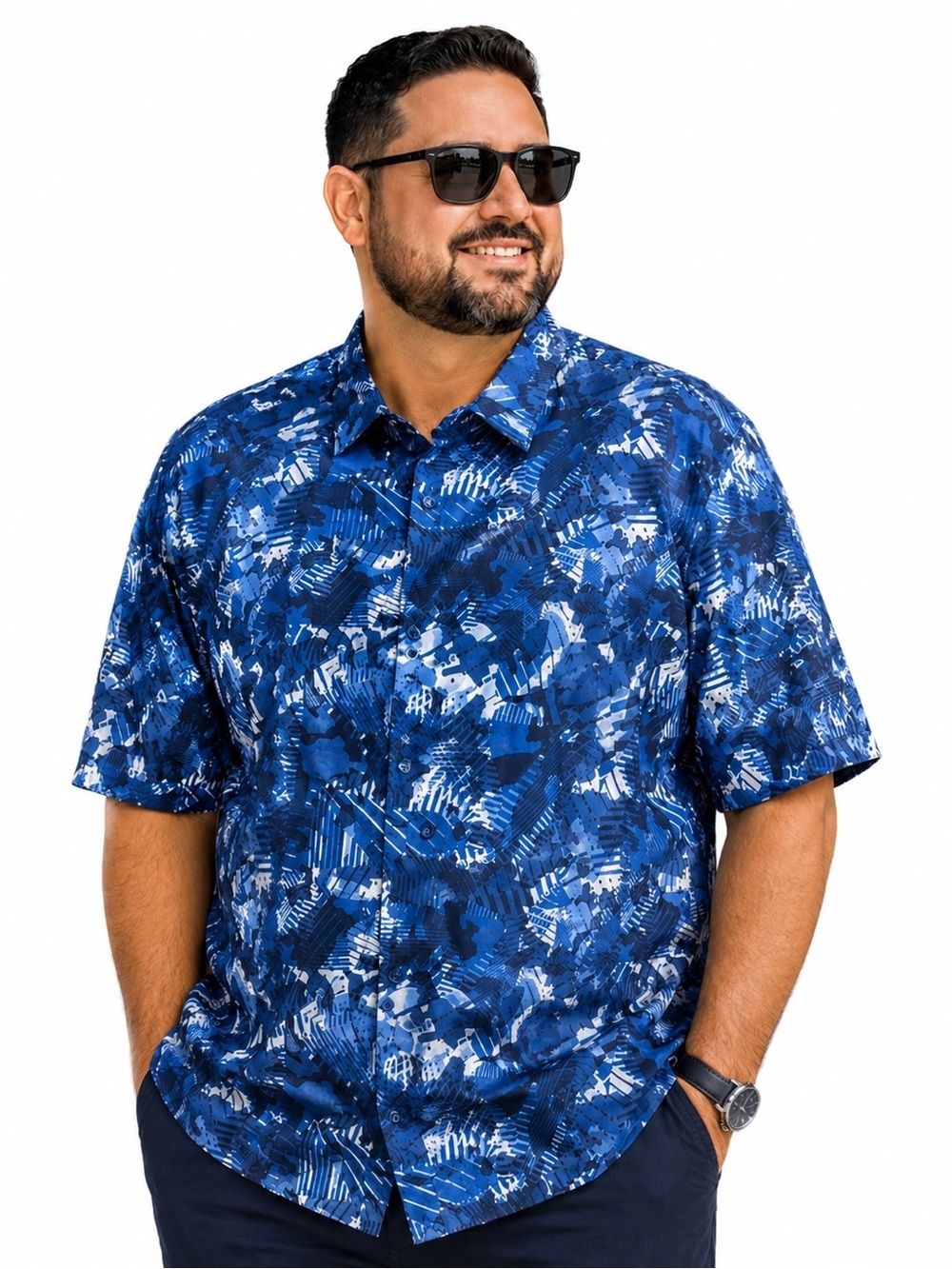Robert Graham Blue Abstract Print Short-Sleeve Button-Down Shirt